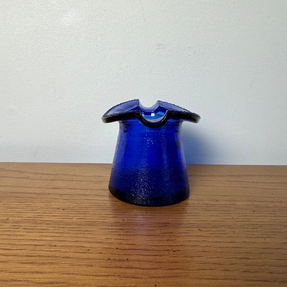 Cobalt Blue Textured‎ Glass Top Hat Ashtray Candy Dish Trinket Holder